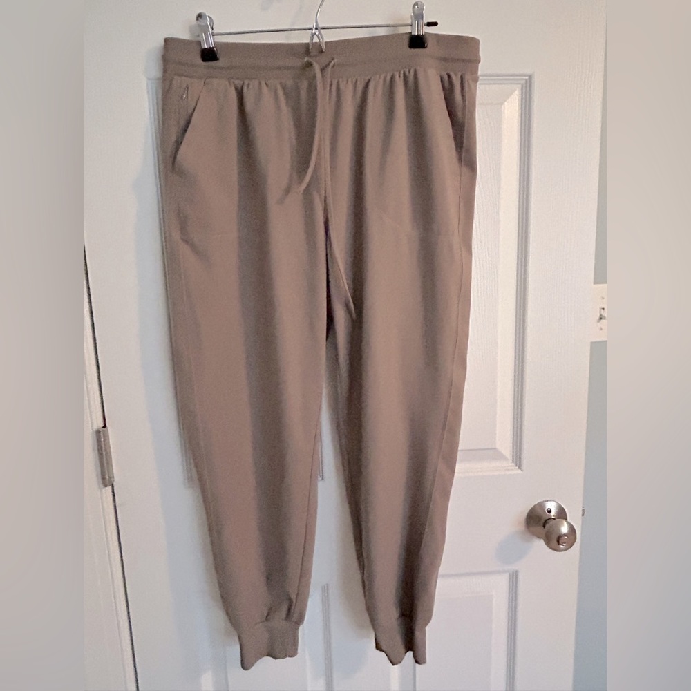 Rachel Zoe joggers, dark grey/taupe w/ drawstring and pockets.
